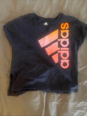 adidas Navy Tee with Pink-Orange Gradient Logo